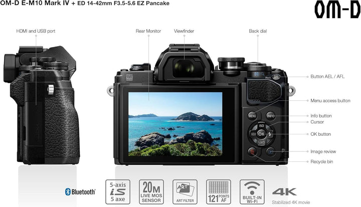Olympus OM-D E-M10 Mark IV Micro-Four-Thirds-Systemkamera-Kit, 20 MP Sensor, 5-Achsen-Bildstabilisat