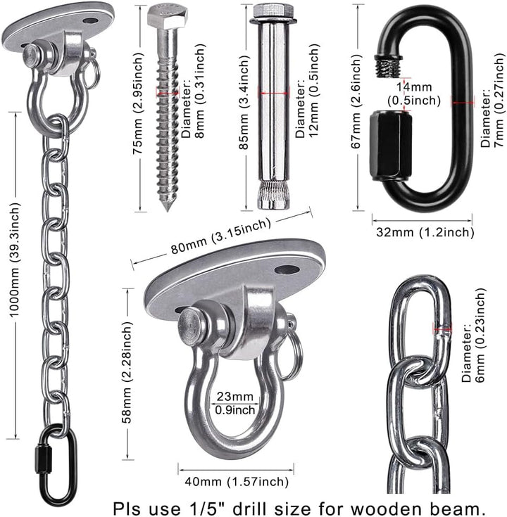 Besthouse Schaukel Haken Deckenhaken Hanging Kits, 360 Grad Edelstahl Deckenhaken Kapazität 450 kg m