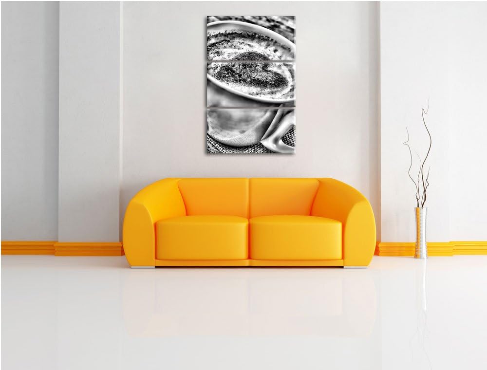 Pixxprint Monocrome, Kaffe mit Herz 3-Teiler Leinwandbild 120x80 Bild auf Leinwand