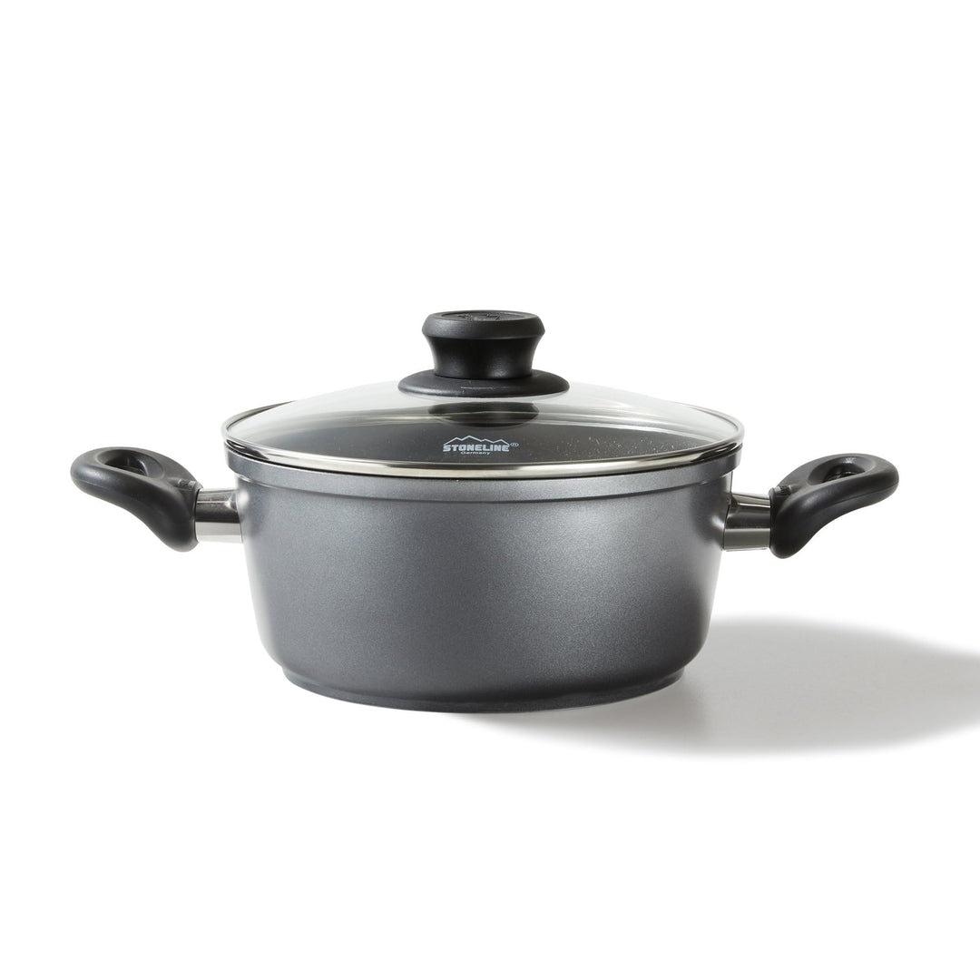 STONELINE Aluguss Kochtopf 24 cm, Topf mit Deckel 4,5 L, Antihaft beschichtet mit echten Steinpartik