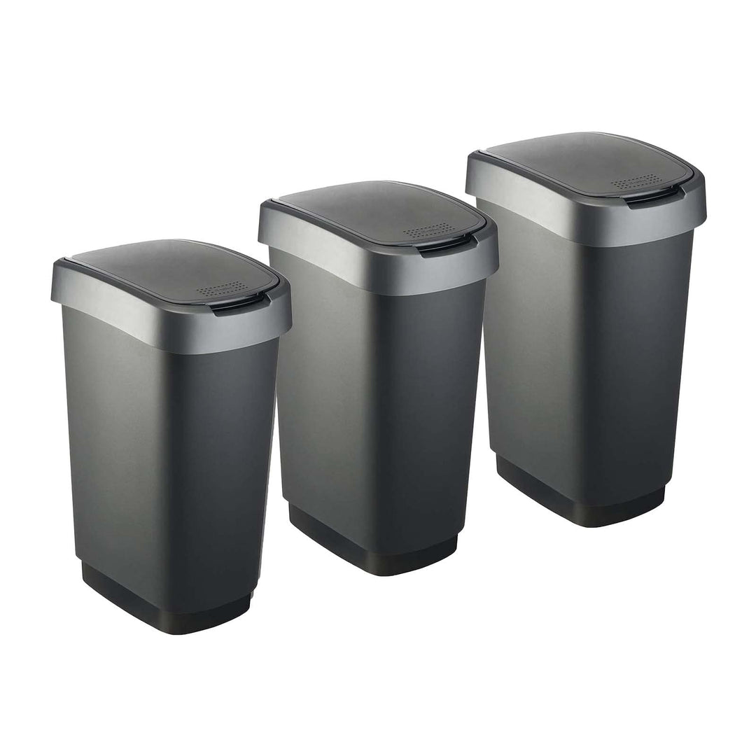 Rotho Twist Set Swingeimer 3tlg. 50 l TWIST, Kunststoff (PP) BPA-frei, schwarz/anthrazit, 3x 50l (40