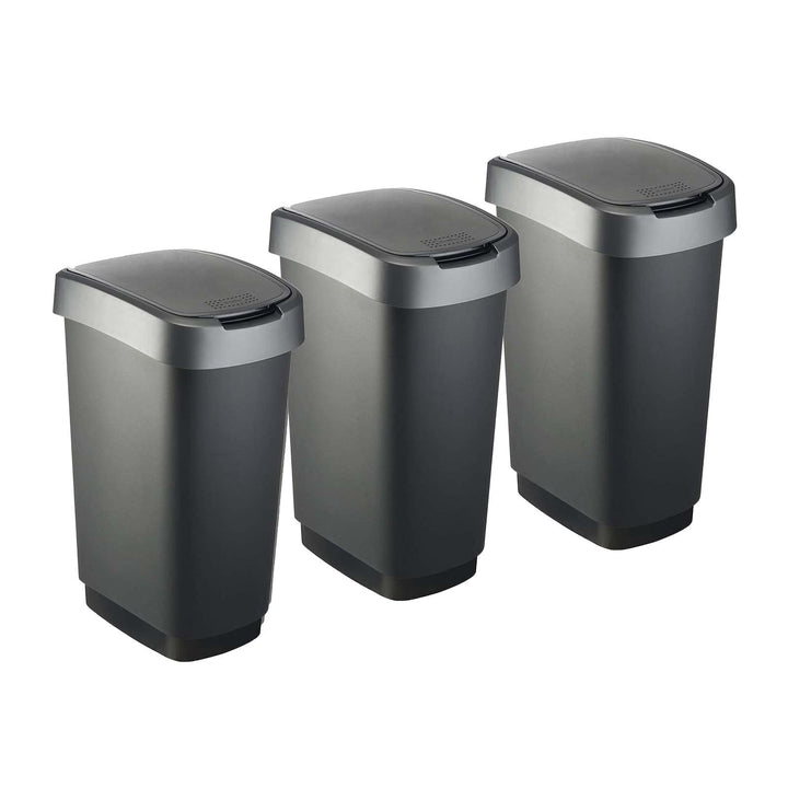 Rotho Twist Set Swingeimer 3tlg. 50 l TWIST, Kunststoff (PP) BPA-frei, schwarz/anthrazit, 3x 50l (40
