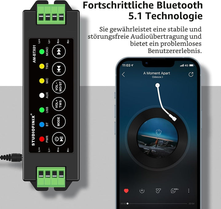 STUODIOFINIX 4-Kanal Mini Bluetooth Verstärker 120w für Passive Lautsprecher mit TWS, AUX, MIC, USB,