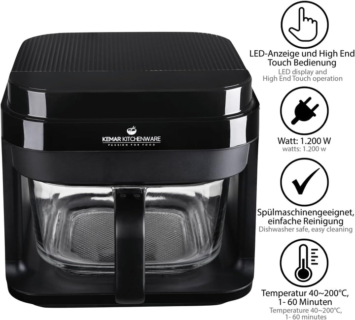 KHF-550 Heissluftfritteuse 5,5 Liter mit Touchdisplay und Frittierkorb aus Glas ohne Beschichtung, A