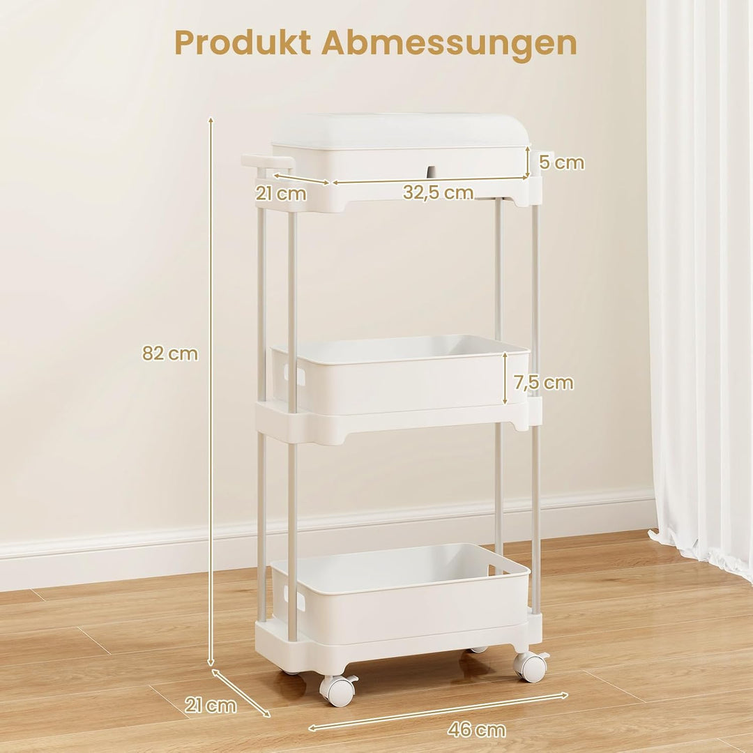 GOPLUS 3-stöckiger Servierwagen mit Rollen, Küchenwagen mit Abdeckung & abnehmbaren Regalen, Rollwag