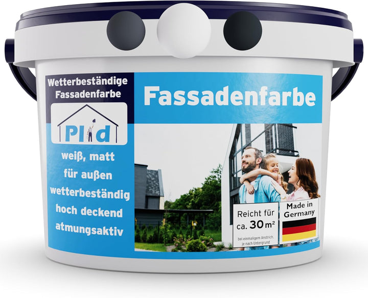 plid® - Fassadenfarbe Weiss Aussen [WETTER & UV-BESTÄNDIG]- Hochwertige Farbe für Mauerwerk, Hauswan