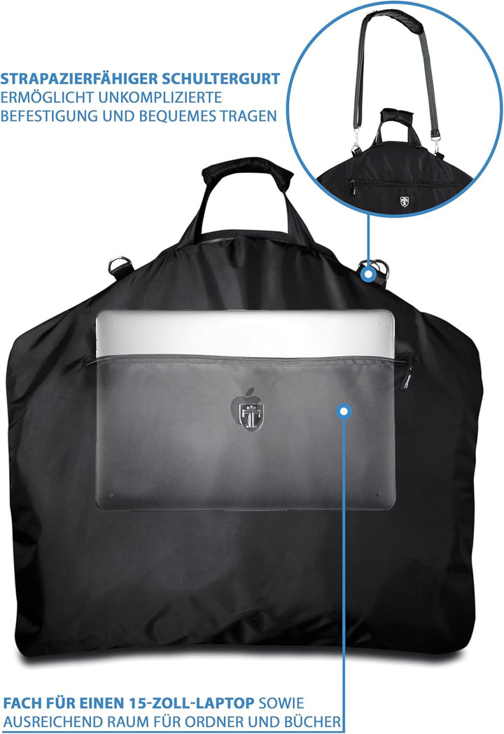 Travando Anzugtasche mit 15" Laptopfach und Schultergurt - Kleidersack Anzug Transporttasche Aufbewa