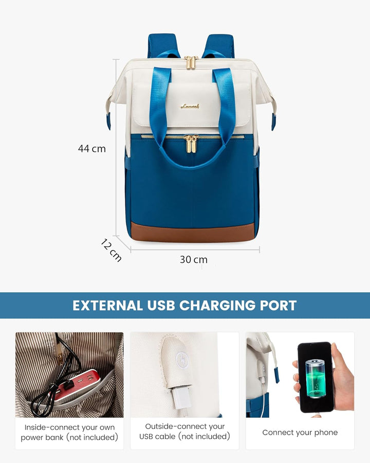 LOVEVOOK Rucksack Damen Blau, Laptoprucksack mit USB, Schultasche Teenager, Backpack Women Elegant,