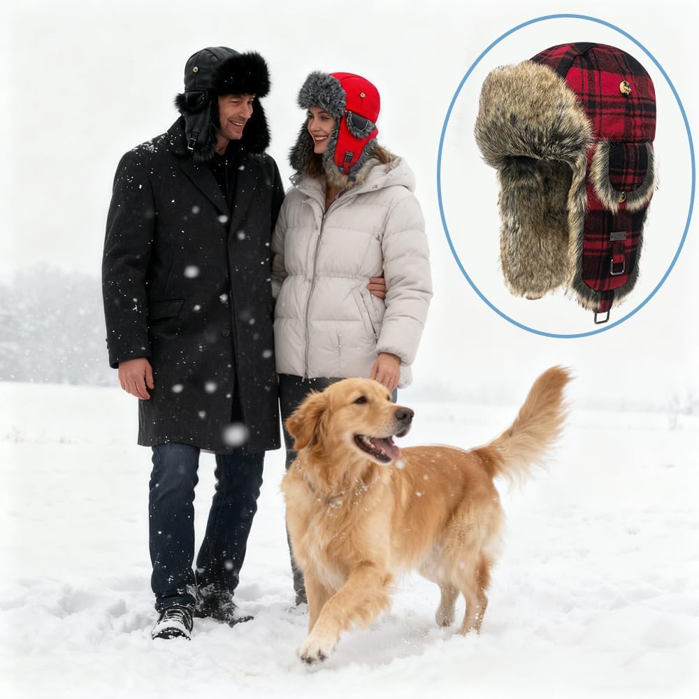 Unisex Fliegermütze Rib Wolle Bomber Aviator Pilot Hat Faux Fellmütze Winter Russische Mütze Herren