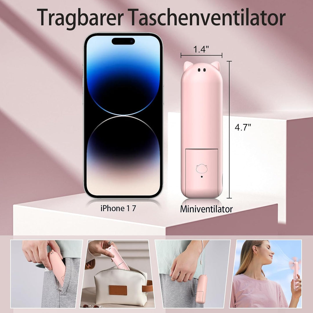 Handventilator to Go, 125g Ultraleichter Taschenventilator Mini, 20H Max Akku mit Powerbank, USB Auf