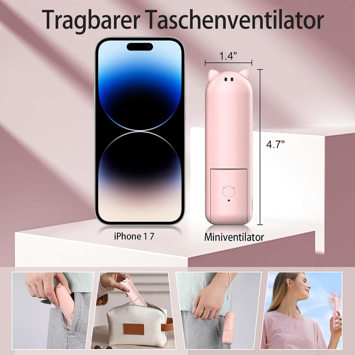 Handventilator to Go, 125g Ultraleichter Taschenventilator Mini, 20H Max Akku mit Powerbank, USB Auf