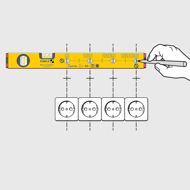 STABILA Elektriker-Wasserwaage Type 70 Electric, 43 cm, leichtes Alu-Profil, 1 Horizontal-Libelle, 1