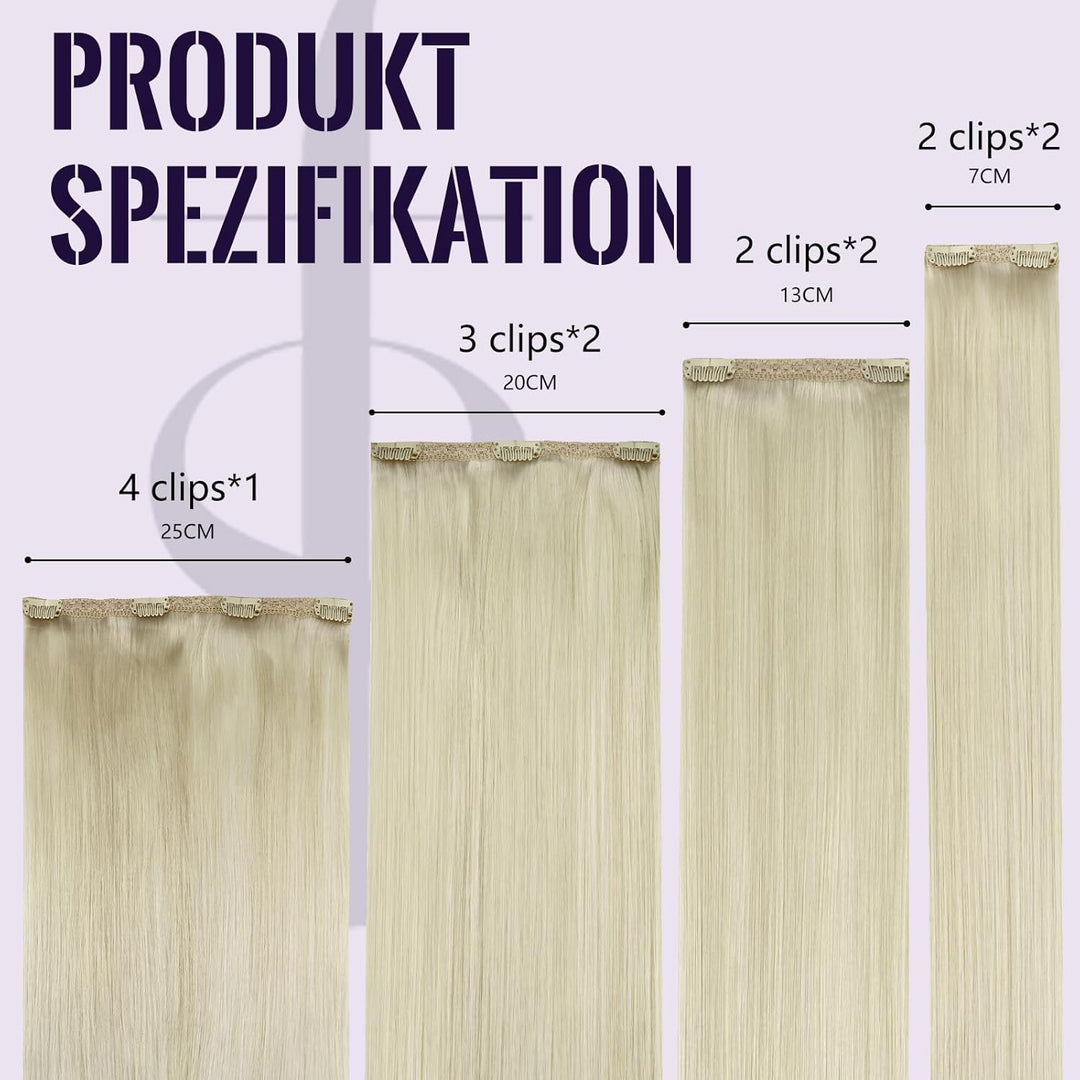 Fshine Echthaar Extensions Clip Weisse Blondine 40cm/16zoll Remy Haarverlängerung Echthaar Clip 120g