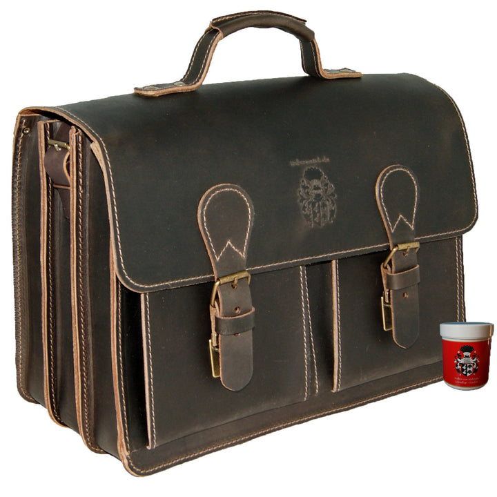Freiherr von Maltzahn Grosse Aktentasche DA VINCI aus BIO-Leder, Made in Germany, inkl. Lederpflege