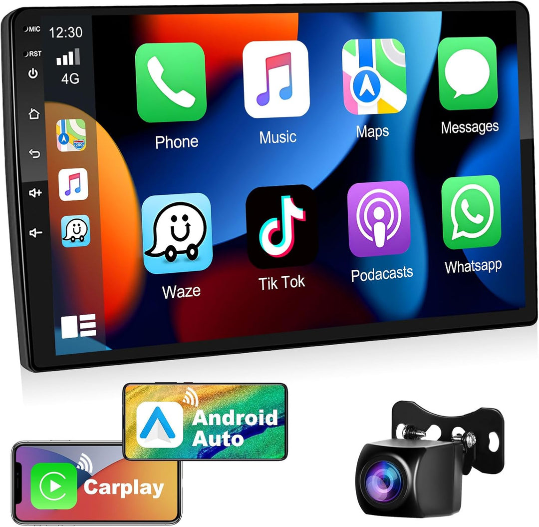 Podofo RDS Autoradio Doppel Din mit Drahtlosem Apple Carplay Android Auto 2G + 32G 10 Zoll Android A