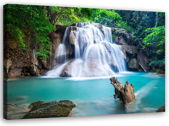 Feeby Bild auf Leinwand Wasserfall Kunstdruck modern Landschaft Blau 80x60 cm