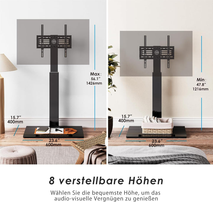 FITUEYES TV Bodenständer Serie-S mit Eisenbasis TV Standfuss Höhenverstellbar Schwenkbar für 32-75 Z