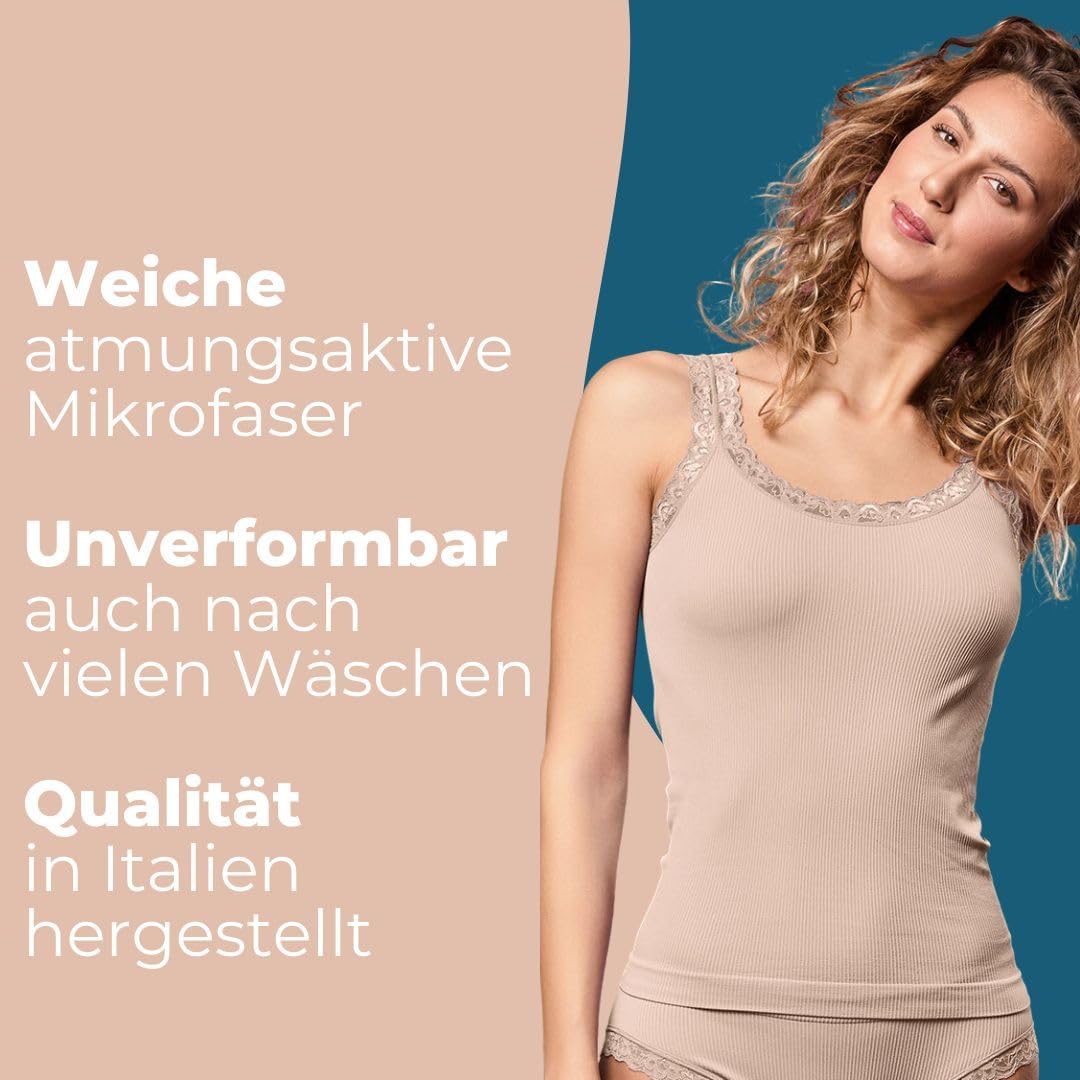 FOCENZA Tanktop mit Spitzenträgern, Nahtlose Technologie, Made in Italy S-M Black – Powder – Blue, S