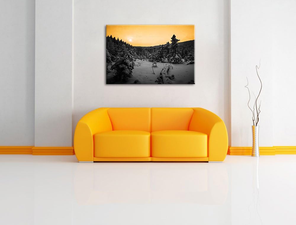 Wald im verschneiten Winter schwarz/weiss Format: 100x70 auf Leinwand, XXL riesige Bilder fertig ger