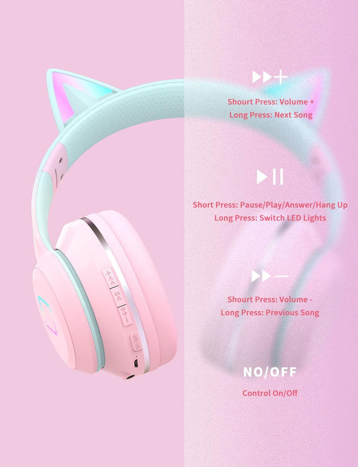 Bluetooth Kopfhörer Kinder,Kabellos Kinder Kopfhörer mit LED-licht Katzenohren und Mikrofon,HD Stere