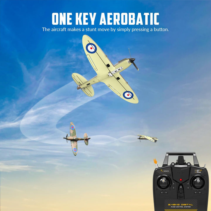 VOLANTEXRC RC Flugzeug Spitfire, 2,4 GHz ferngesteuertes Flugzeug RTF mit 2 Batterien, 6 Achsen Gyro