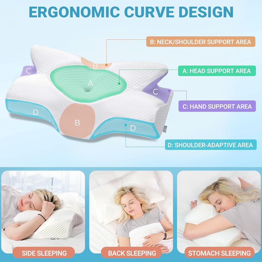Elviros Zervikale Orthopädisches Kopfkissen aus Memory-Schaum abnehmbares ergonomisches Nackenhörnch