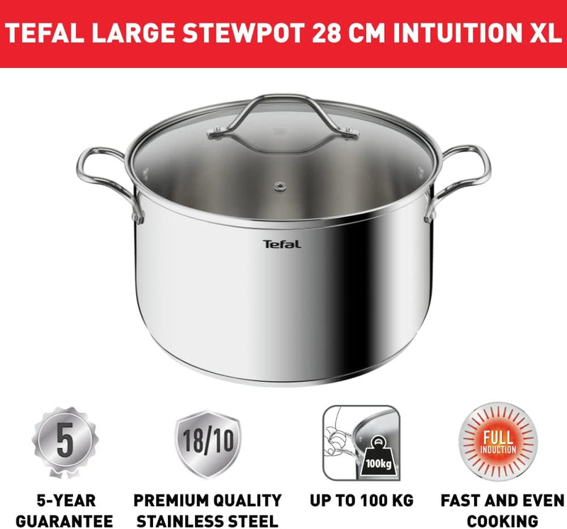 Tefal Intuition XL B8646404 Grosser Edelstahl-Kochtopf 28 cm/8 L, Induktion, 5 Jahre Garantie, Premi