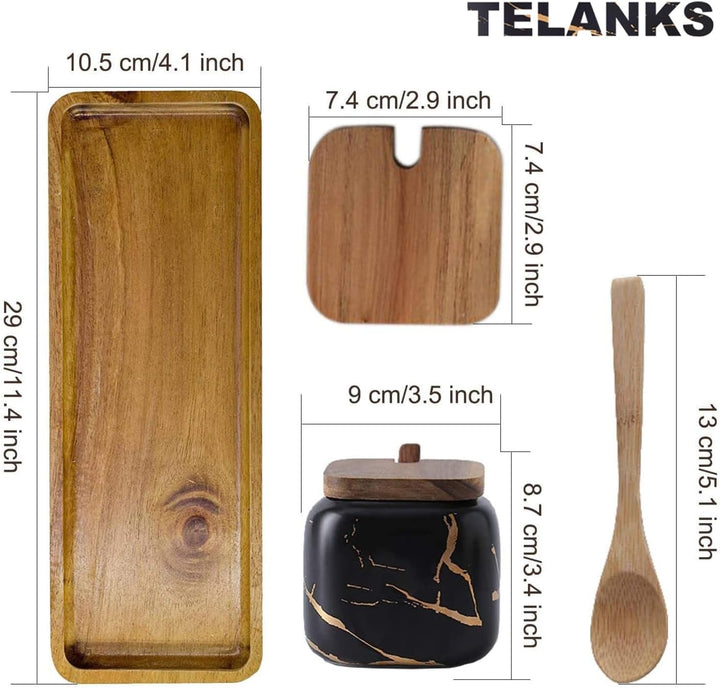 TELANKS Gewürzgläser Set, 3 Stk Keramik Zuckerdose mit Deckel und Löffel für Haus und Küche, Alterna