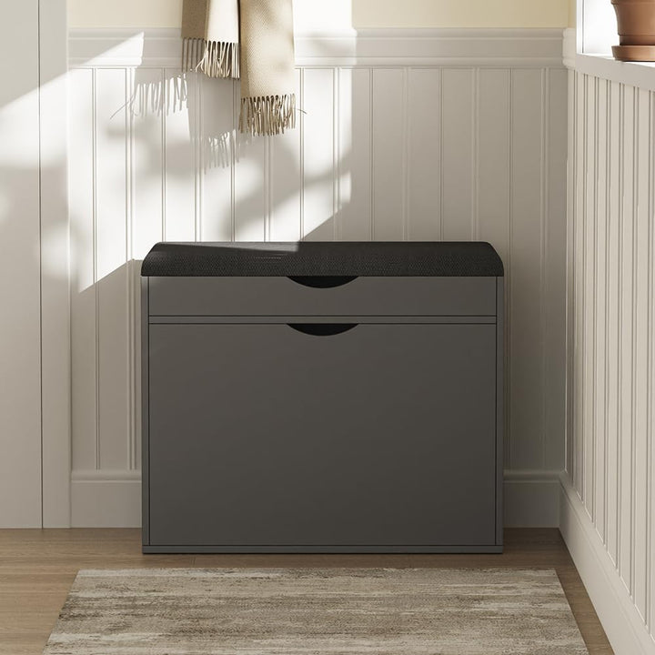 Vicco Schuhbank Schufy, Anthrazit, 60 x 51 cm mit 2 Fächern, mit gepolsterter Sitzfläche abnehmbar z