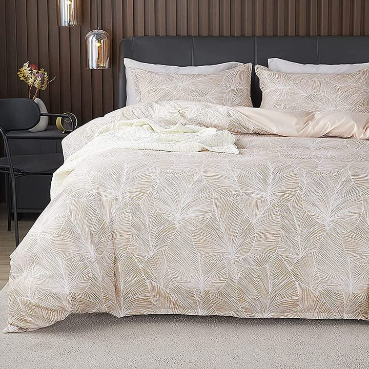 Nayoroom Bettwäsche 135x200 Beige Blätter Muster Bettbezug Microfaser Tropisch Palmenblätter Wendebe