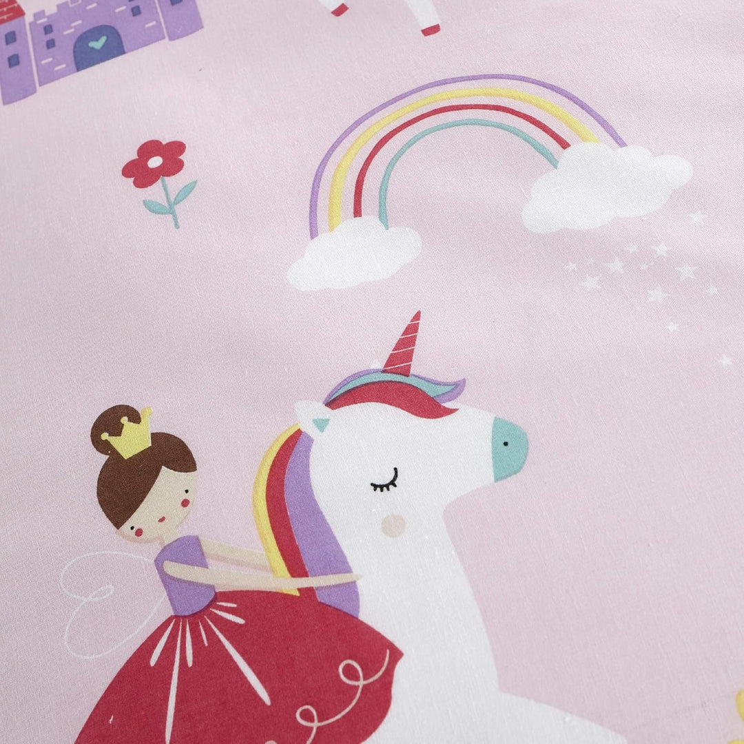 Happy Linen Company Mädchen Bettwäsche-Set - Einhörner, Prinzessin & Regenbögen - wendbar - Rosa - E