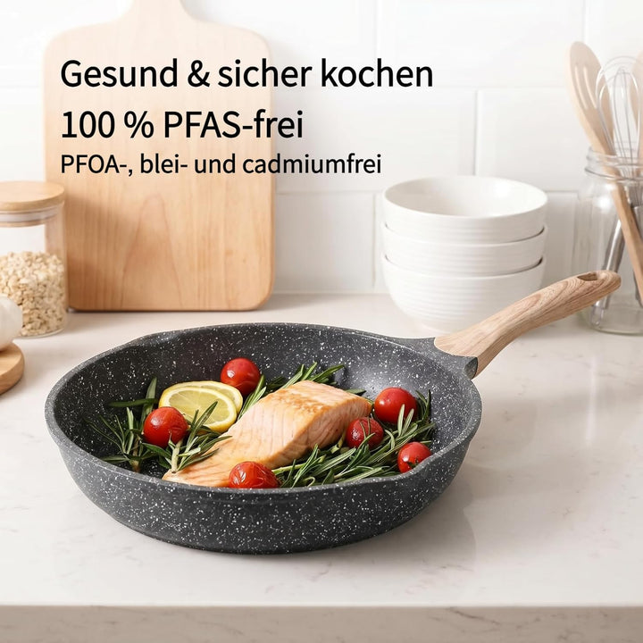 JEETEE Aluminium Bratpfanne 20 cm, Pfanne mit Antihaft-Beschichtung, Induktion Gas, gross robust & l