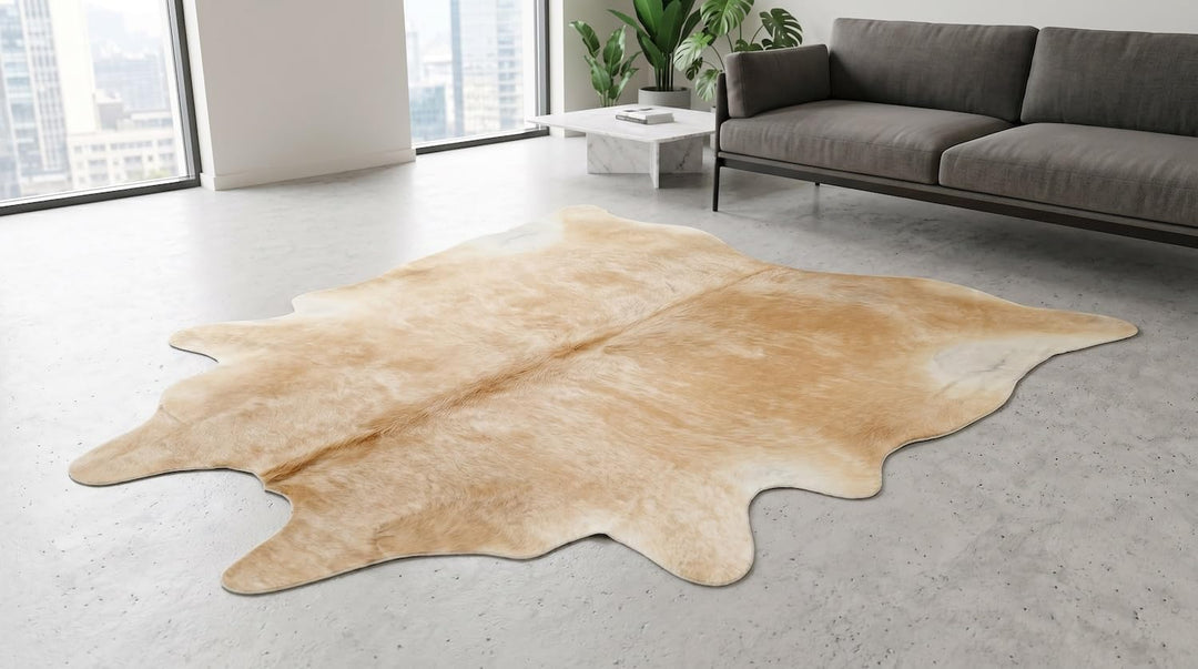 generisch Kuhfell Beige Natur Fell Teppich ca. 190 x 170 cm echtes Stierfell