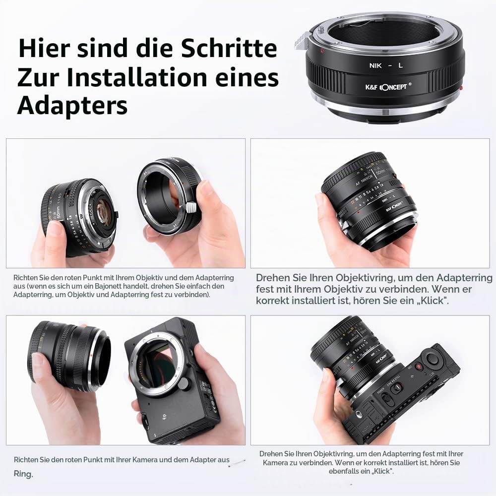 K&amp;F Concept Objektivadapter NIK-L Manueller Fokus Kompatibel mit Nikon F-Objektiv auf L-Mount-Kamera