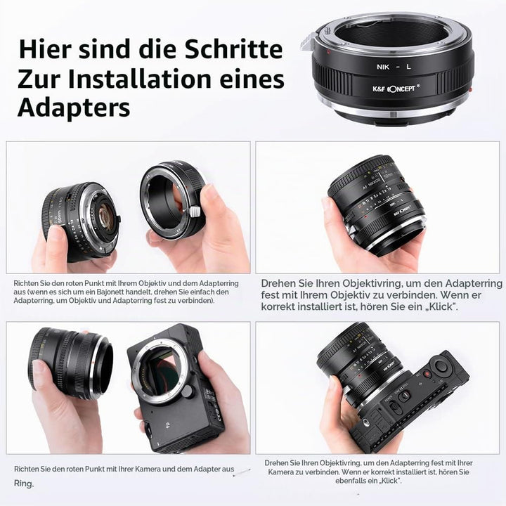 K&amp;F Concept Objektivadapter NIK-L Manueller Fokus Kompatibel mit Nikon F-Objektiv auf L-Mount-Kamera