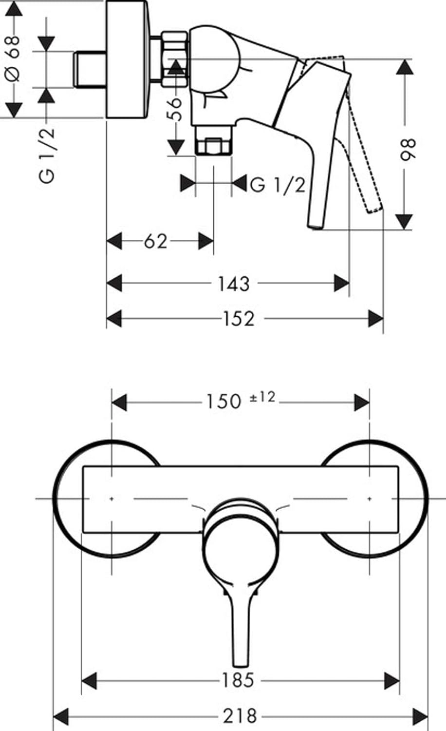hansgrohe Talis S Aufputz Duscharmatur, für 1 Funktion, Chrom Dusche, Dusche