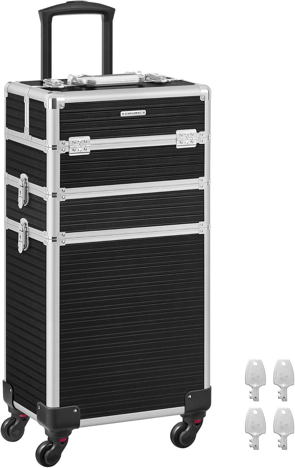 SONGMICS Kosmetikkoffer, Trolley, 3-in-1 Schminkkoffer, extra gross, Friseurkoffer, 34 x 24 x 70,5 c
