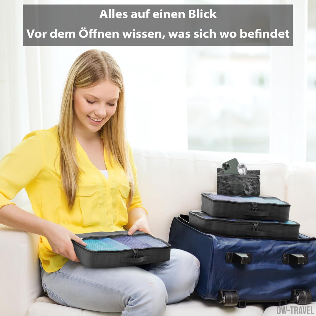 OW-Travel Einfach zu Organisierende Packtaschen für Koffer Large Kleiderlagerung mit Reisewürfeln ei