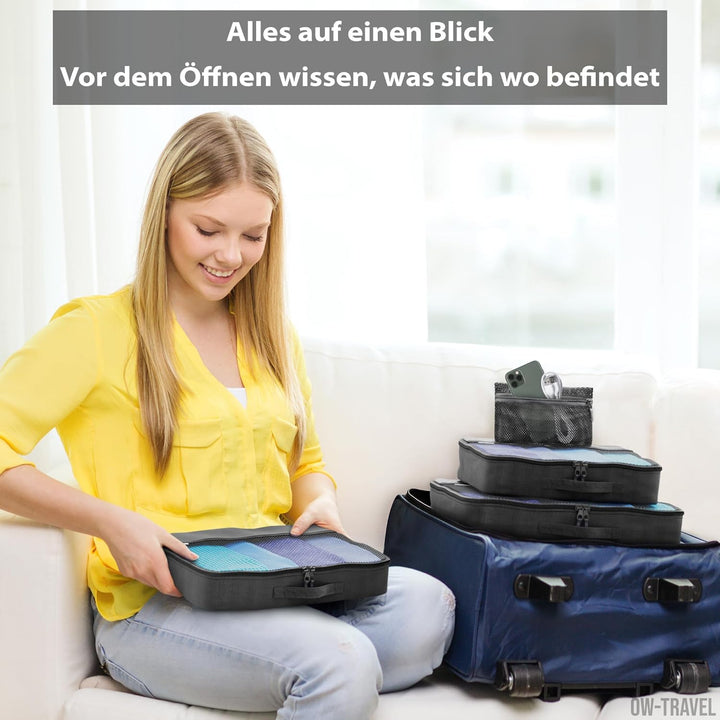 OW-Travel Koffer Organizer Set Schwarz Mittel, leicht zu organisieren, Kofferorganizer Packtaschen S