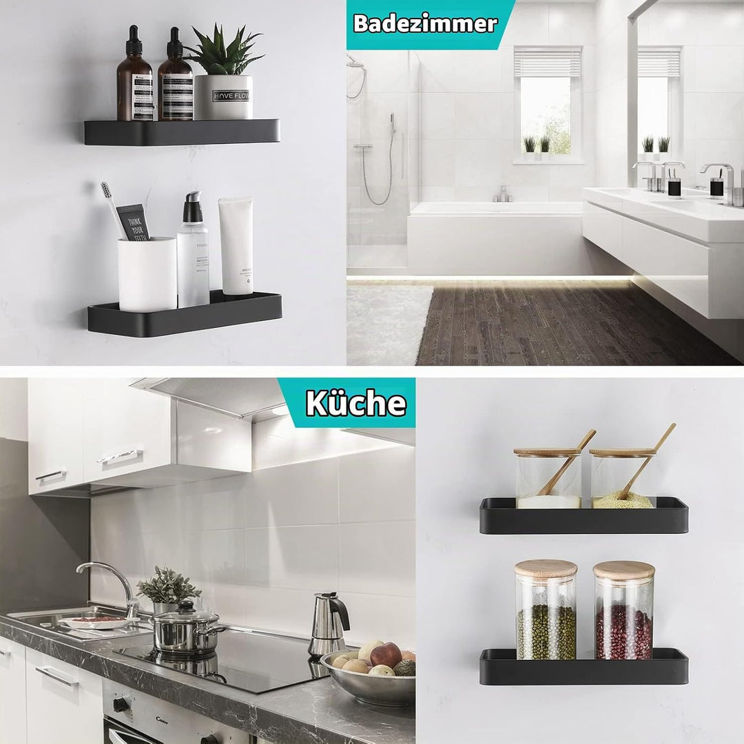 Duschablage Ohne Bohren, Aluminium Badezimmer Regal Selbstklebend Duschkorb Ablageregal mit Mattglas