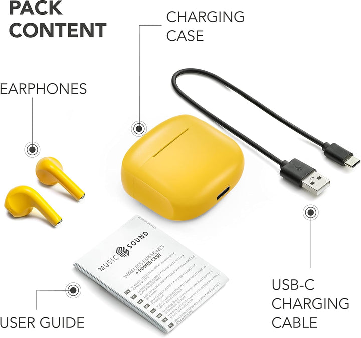 Music Sound | Swag - Kabelloses Kapsel-Headset - Wiedergabezeit bis 20 Stunden - Bluetooth - Gelb, G