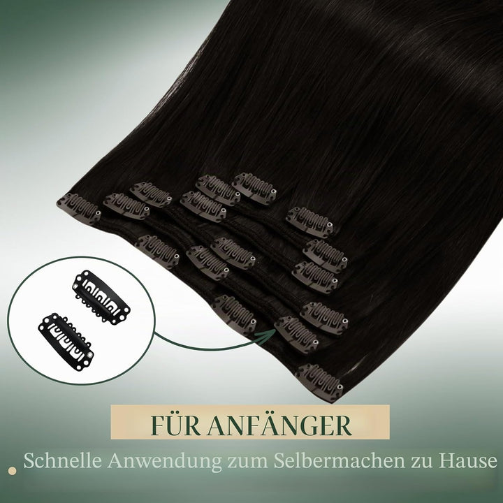 Ugeat Echthaar Extensions Clip Braun 35cm Extensions Echthaar Clip in Echthaar 120 Gramm Clip in Ext