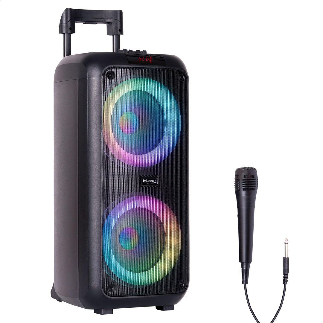 Ibiza - VENUS600-2x8/20 cm, 600 W batteriebetriebener tragbarer Lautsprecher mit Lichteffekt auf der