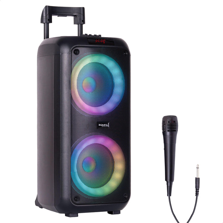 Ibiza - VENUS600-2x8/20 cm, 600 W batteriebetriebener tragbarer Lautsprecher mit Lichteffekt auf der