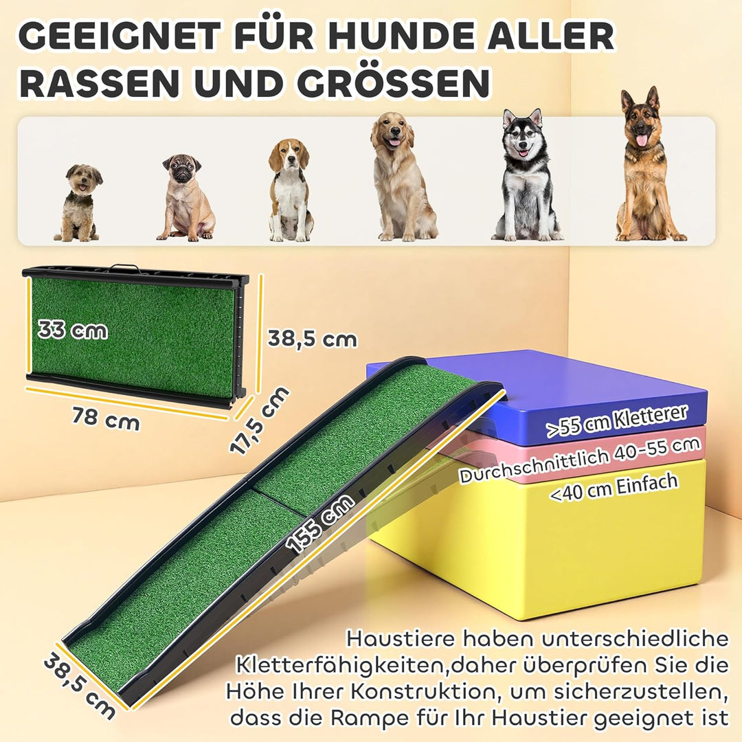PawHut Hunderampe klappbar Hundetreppe Auto & SUV rutschfest Einstiegshilfe für Kofferraum, 155x38,5