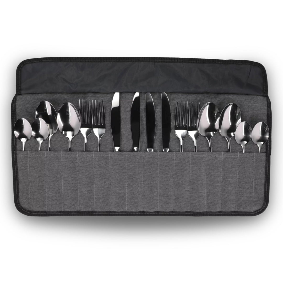 BERGER Besteck-Set Edelstahl 16-tlg. | Campingbesteck für 4 Personen | Inkl. Aufbewahrungstasche | H