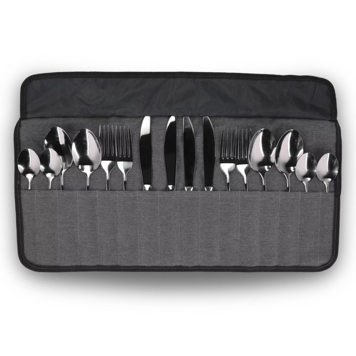 BERGER Besteck-Set Edelstahl 16-tlg. | Campingbesteck für 4 Personen | Inkl. Aufbewahrungstasche | H