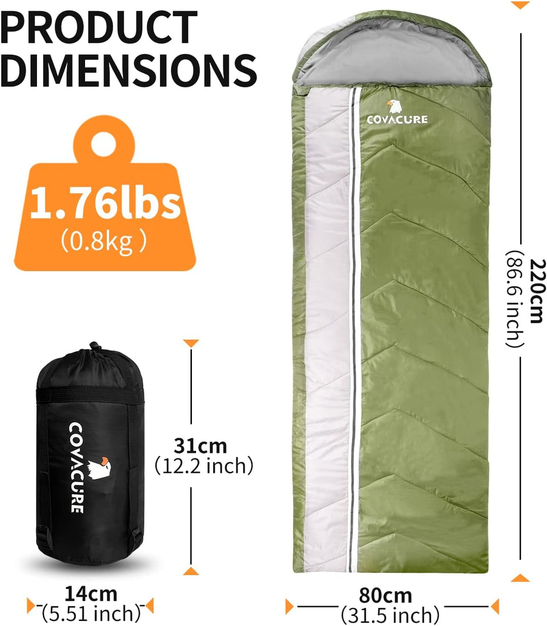COVACURE Schlafsack Camping – Ultraleichter Sommerschlafsack und Deckenschlafsack, 3 Jahreszeiten Sl