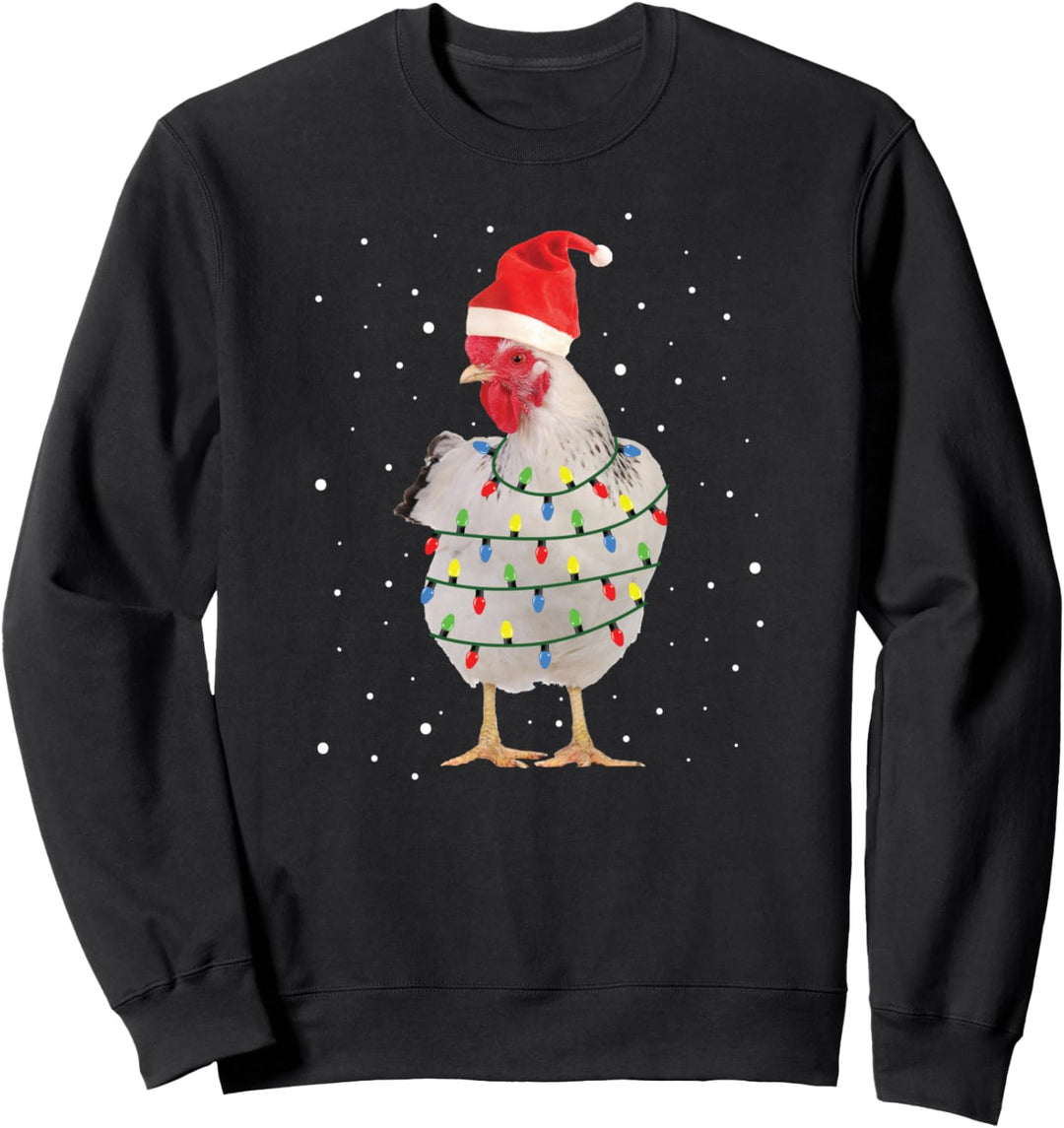 Chicken Christmas Chicken Santa Hat Lights Sweatshirt