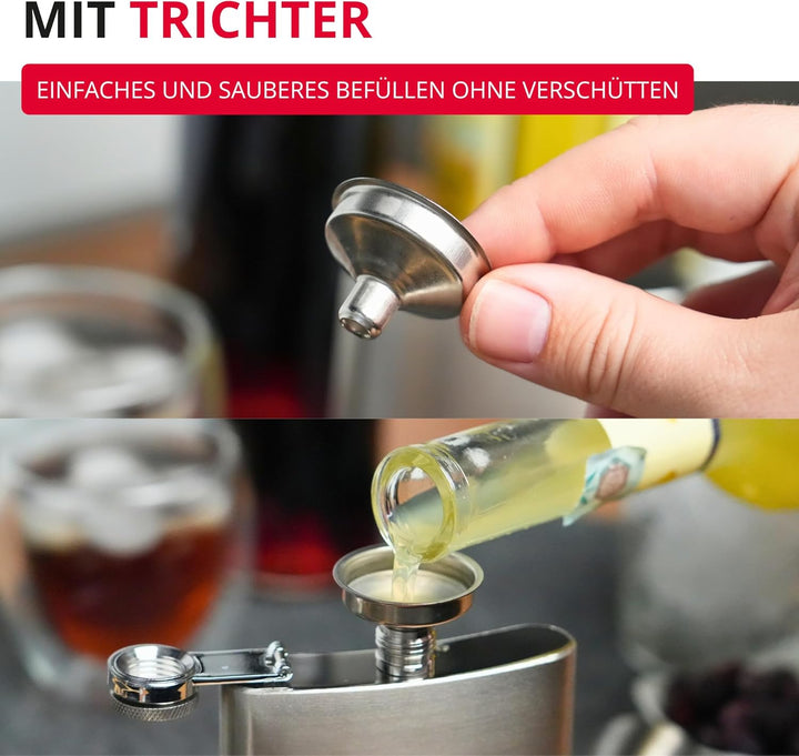 Westmark Taschen-Flachmann inkl. Mini-Trichter + 4 Bechern – Praktisches Set für unterwegs, ob Wande